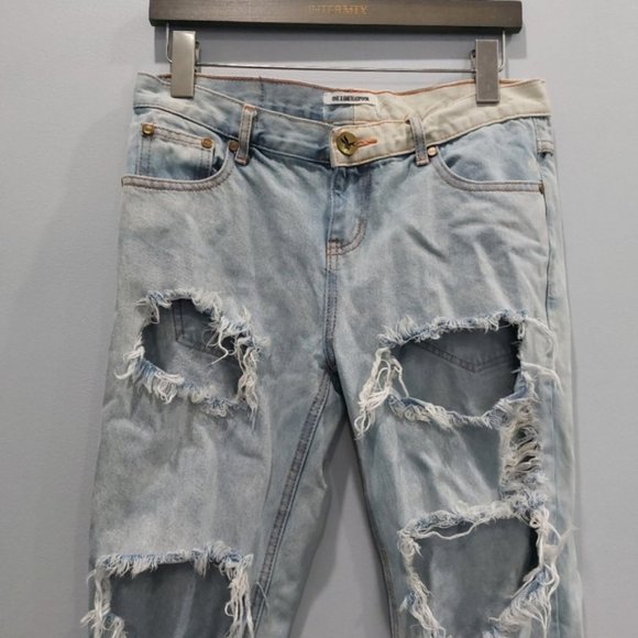 One Teaspoon Awesome Baggies Distressed Boyfriend Jeans Acid Wash - Picture 3 of 9